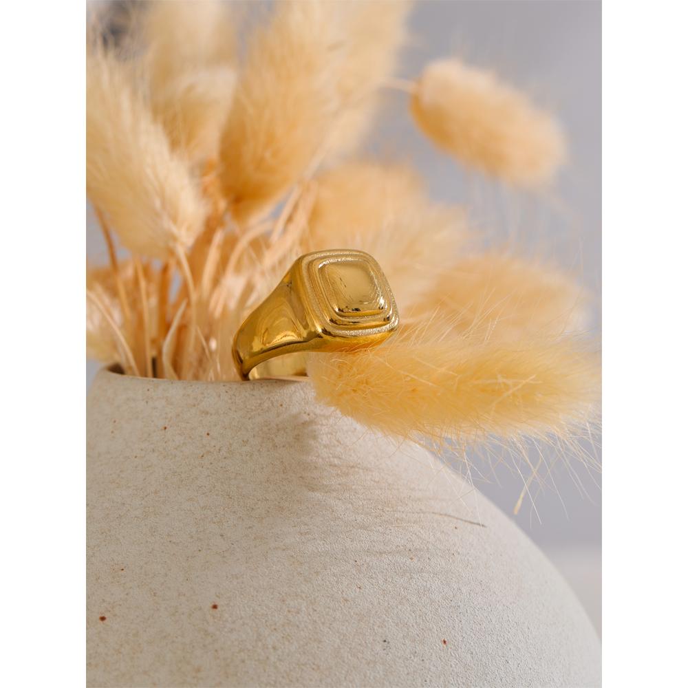 Yhpup Size 7# High Quality Stainless Steel Metal Square Casting Ring 18K Gold PVD Plated Personalized Popular Jewelry New