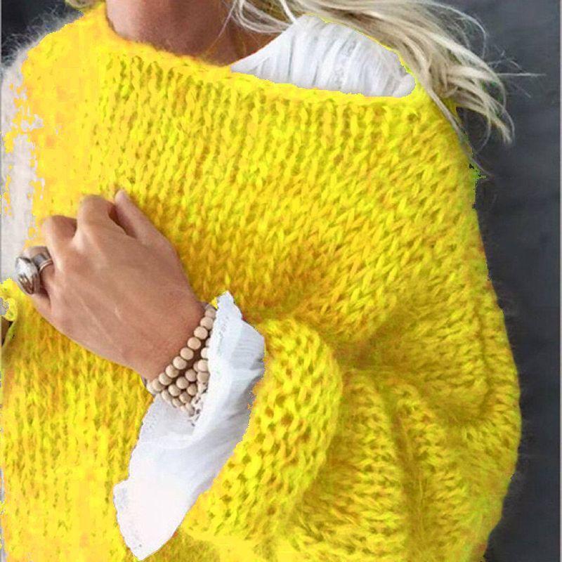 Mohair Sweater for Women, European and American Autumn and Winter Knitted Top, Fashionable Casual Amazon Sweater, Cross-Border Women's Clothing