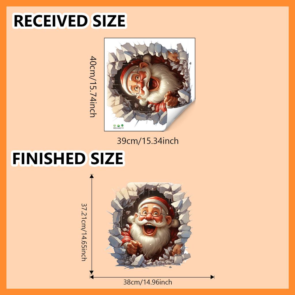 40cm 3D Breaking Wall Christmas Decals Santa Claus Snowman PVC Self Adhesive Stickers for Living Room Bedroom Holiday Decor