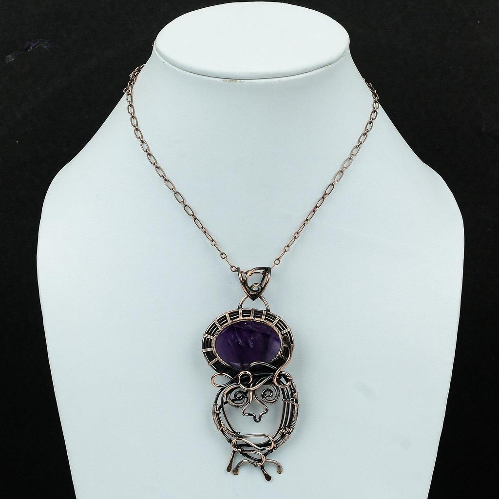 African Amethyst Pendant Copper Wire Wrapped Pendant Gemstone Pendant Unique Copper Design Jewelry Handmade Wire Wrap Jewelry Gift For Women
