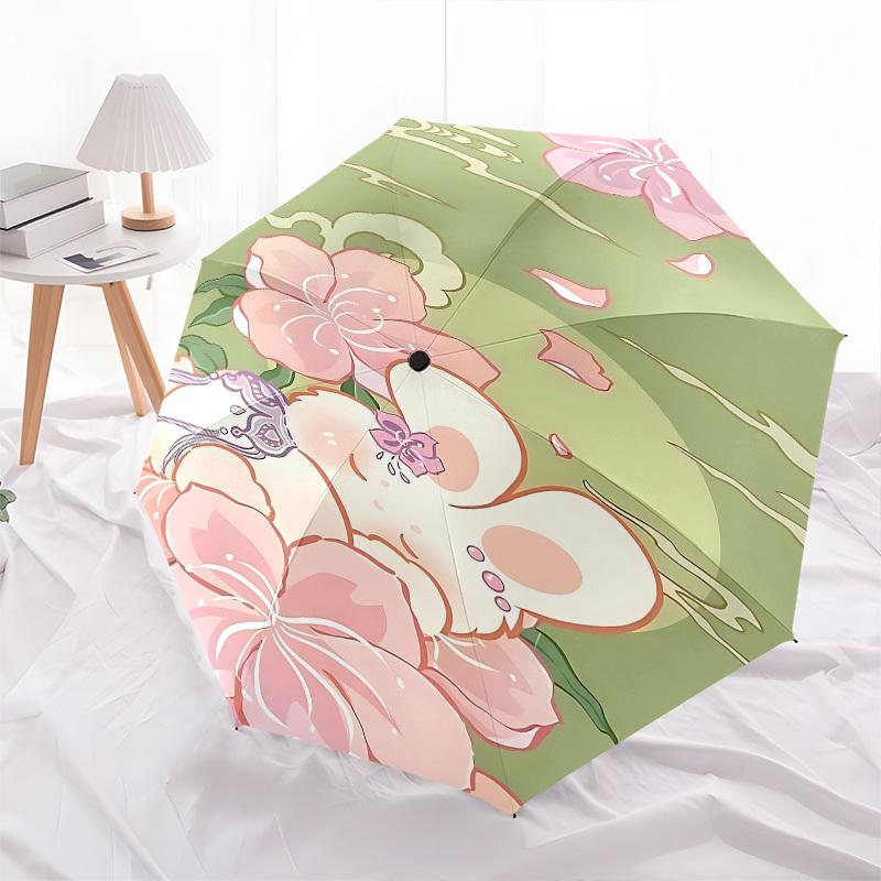 1pc Floral_pattern Rabbit umbrella with 8 iron ribs and a plastic handle, automatic opening and closing, portable and foldable1059