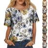 Women's Fashion Casual Short Sleeve Print Round Neck Pullover Top Blouse