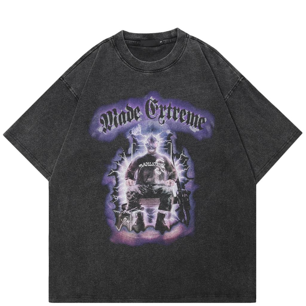 Streetwear Funny Graphic T-Shirt Cotton Washed Black Tshirt Unisex Tops Tees Summer Short Sleeves T Shirt