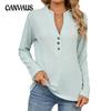 Spring and Autumn Women's Blouse V-neck Button Stripe Loose Long Sleeve Top