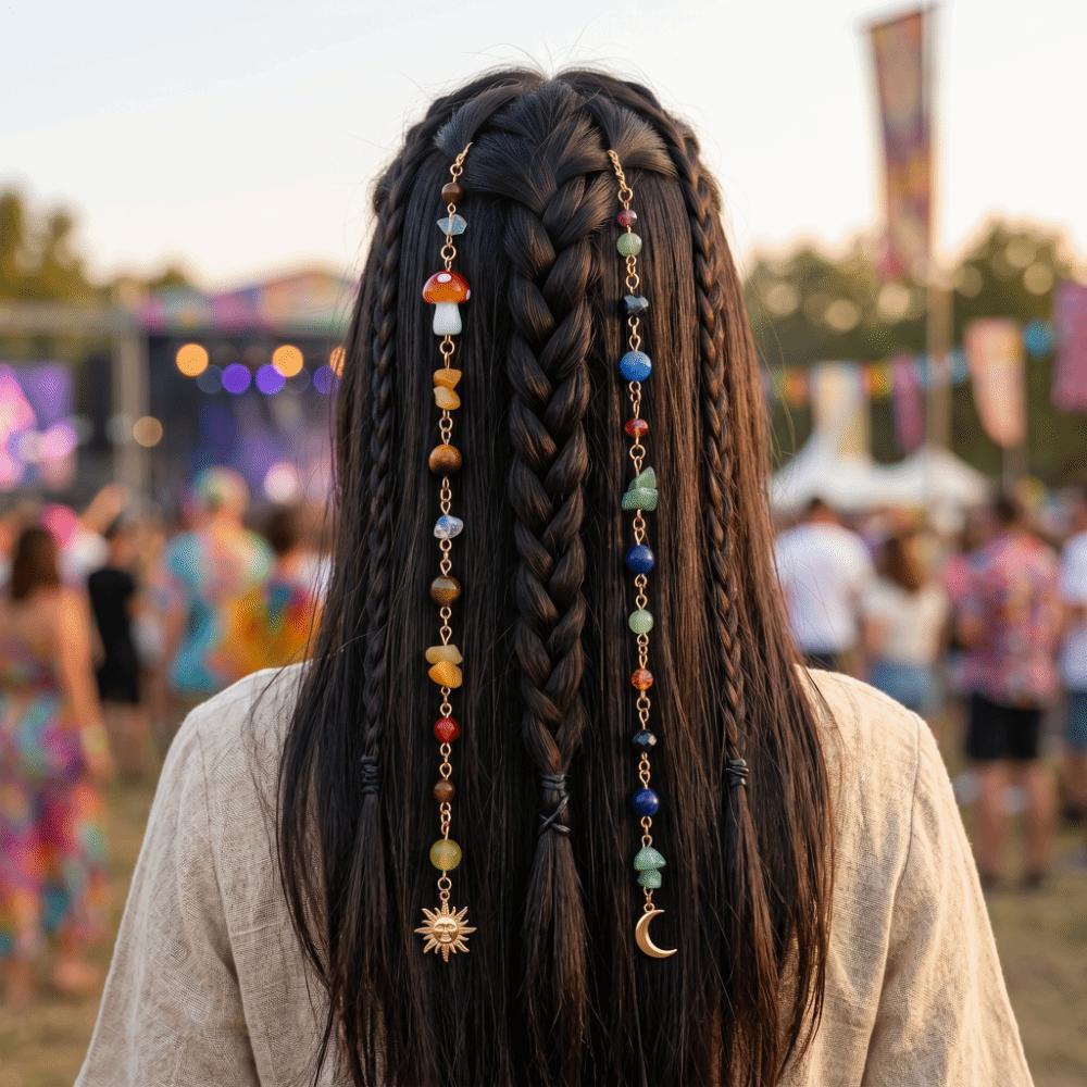 2Pcs Bohemian Long Tassel Chain Headdress Dirty Braids Headwear Exquisite Sun Moon Pendant Charm Adjustable
