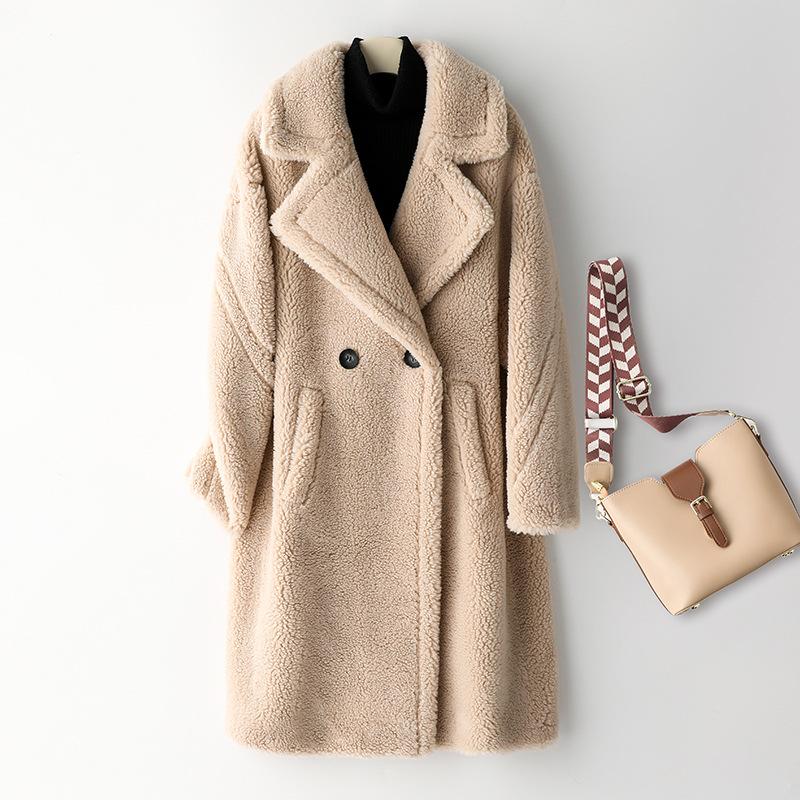 Пальто из плюшевого мишки женское зимнее 2024 года стрижка овец средняя и длинная шуба из ягненка с интегрированным мехом