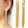 Women Big Long Chain Earrings Fancy Golden Tassel Chains Ear Charm Stud Earrings