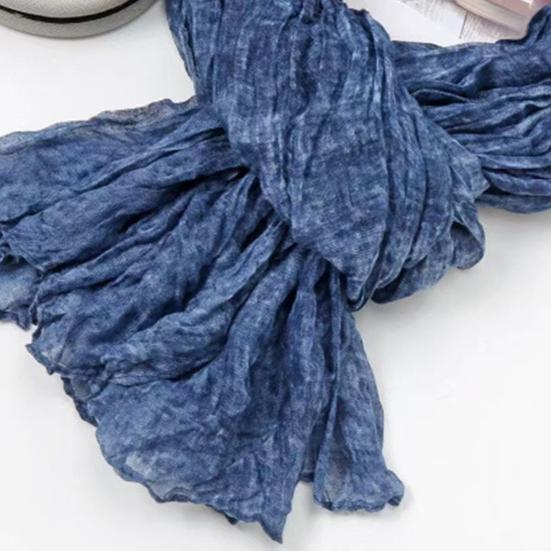 Women Scarf Solid Color Pleated Design Versatile Long Scarf Retro Style Versatile Comfortable Cotton Linen Shawl