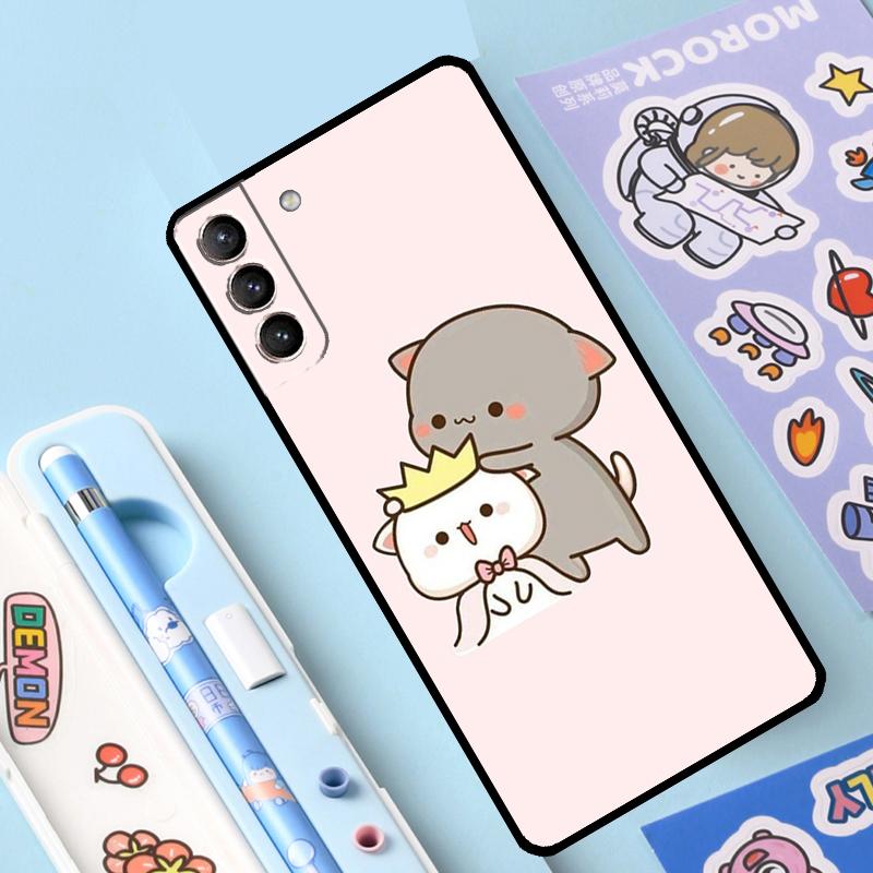 Чехол Mochi Peach Cat для Samsung Galaxy S23 S22 S21 Ultra S20 FE S9 S10 Note 10 Plus Note 20 Ultra с полным покрытием
