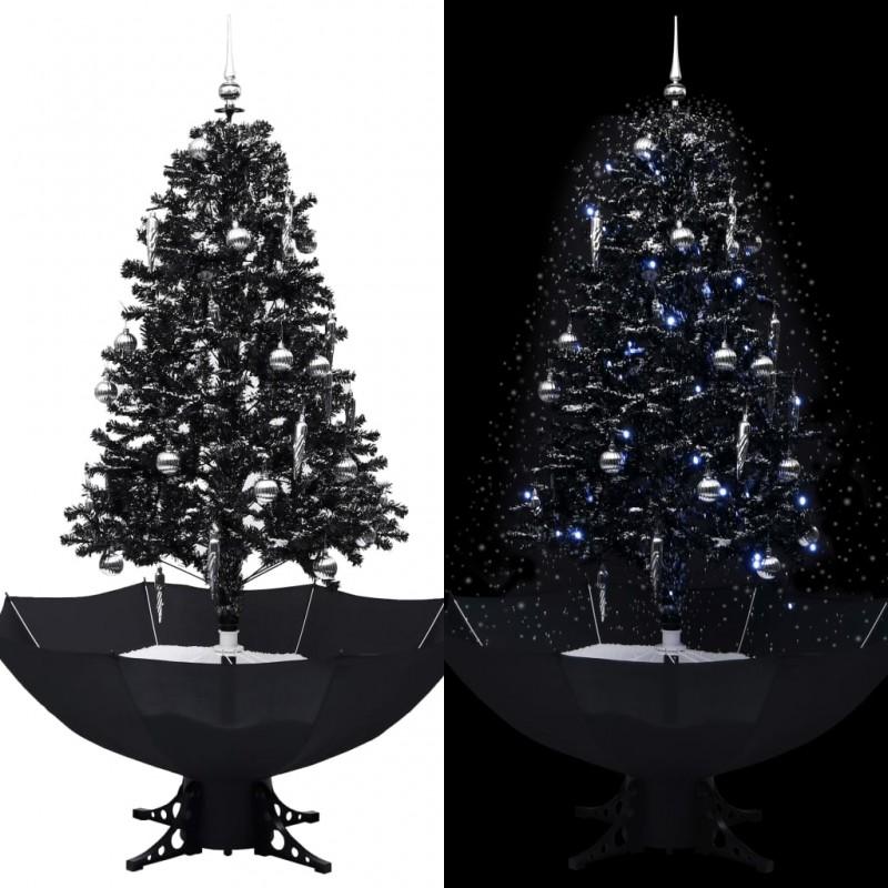 Día y Noche - Día y Noche Árbol de Navidad con nieve y base de paraguas PVC negro 170 cm