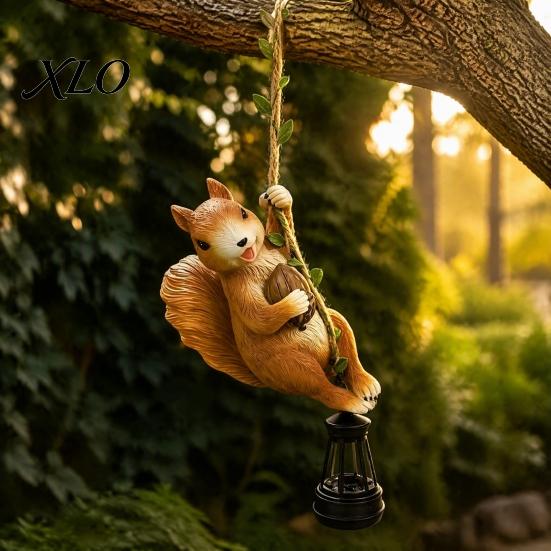 Solar Powered Patio Decorations Climbing Animal Light, Resin Statue with Lantern, Playful Garden Sculptures Hanging Light for Outdoor Yard Tree
