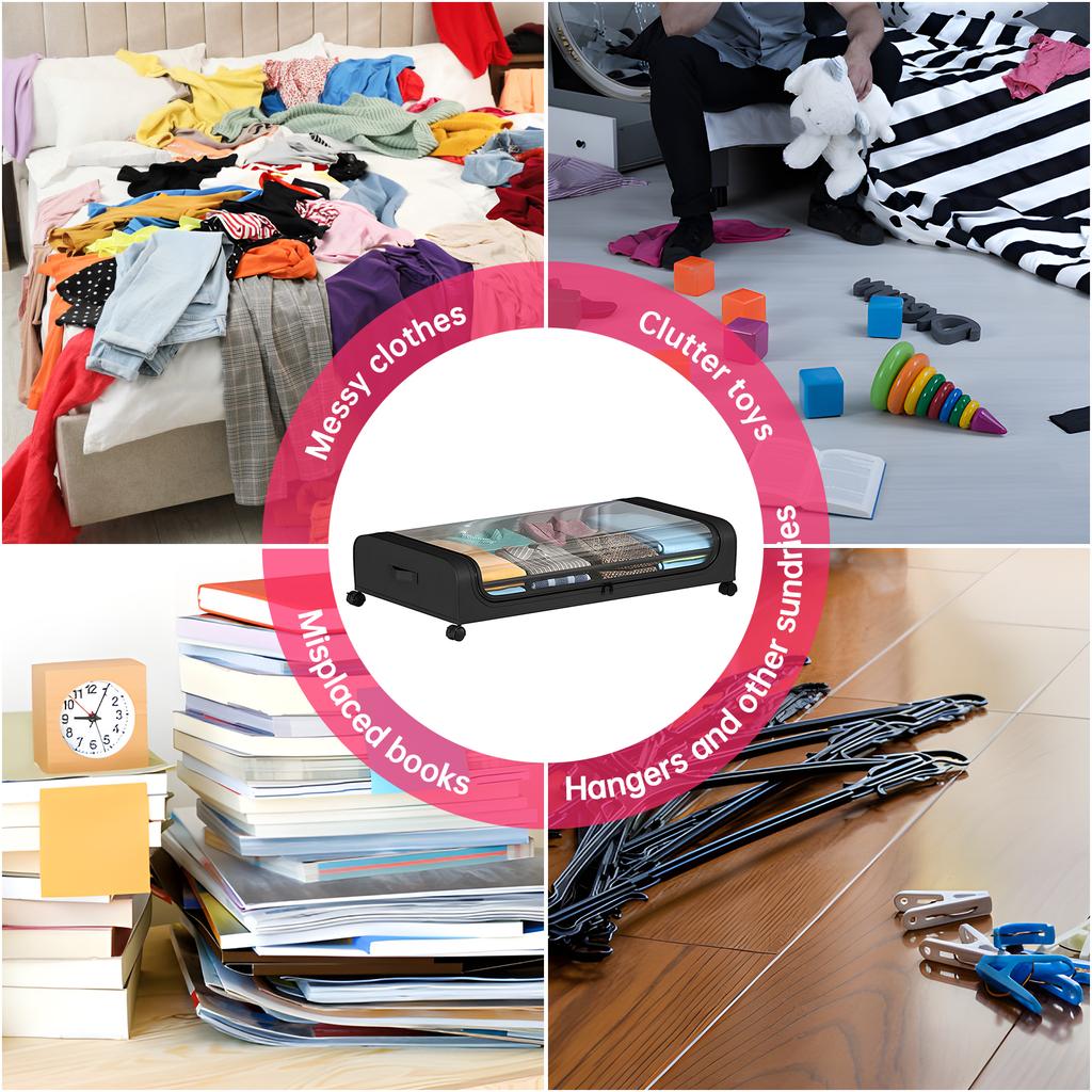 2 шт. Контейнер для хранения под кроватью с крышками и колесами, многофункциональный для хранения одежды в общежитии