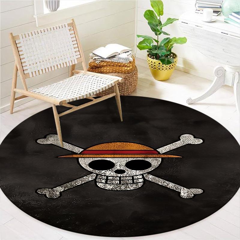 One Piece Straw Hat Pirates Round Area Rug Carpet Rug For Living Room Bedroom Sofa Playroom Decor Nonslip Floor Mat