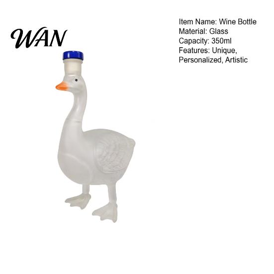 Decorative Wine Bottle Goose Shape Glass Whiskey Decanter, 3D Bird Liquor with Frosted Stopper, Non-slip Grip 350ml Art Vodka Dispenser for Home Bar,