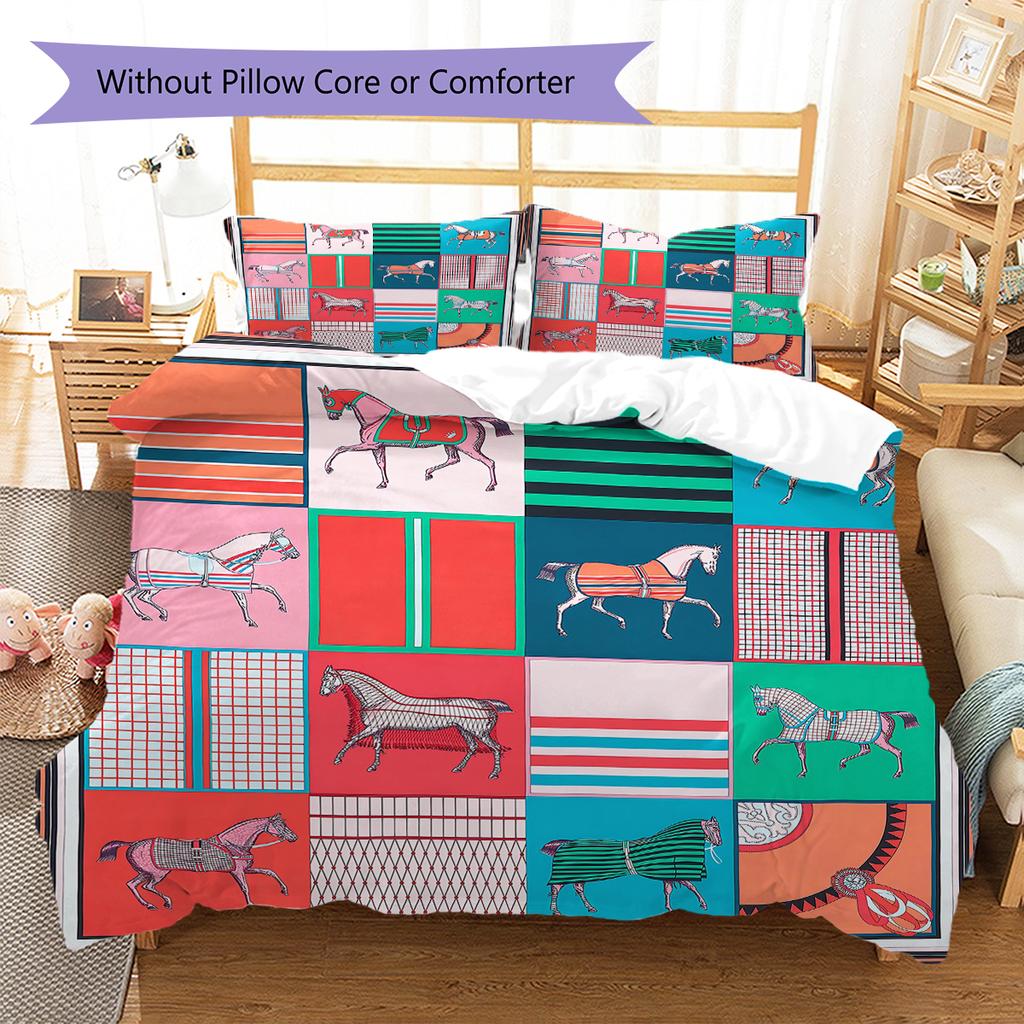 Узор с изображением лошади Комплект постельного белья Одеяло Пододеяльник Наволочка Домашний Декор Подарок (1 пододеяльник + 2 наволочки, без наполнителя)