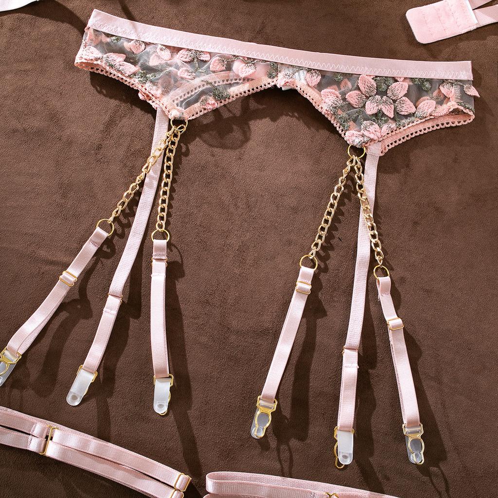 Sexy Lingerie Flower See-through Sexy Three-Piece Suit