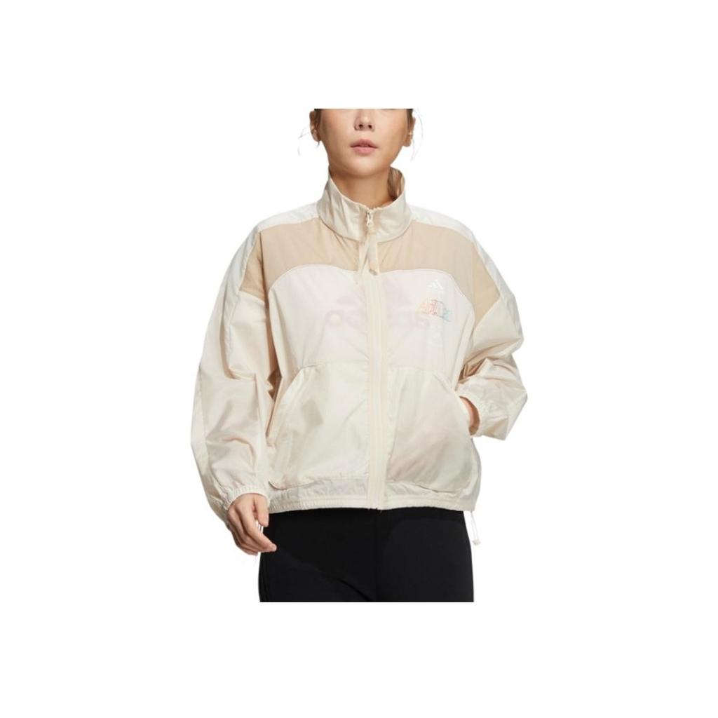 Adidas Винтажная спортивная куртка на молнии для женщин, кремовая HA3639