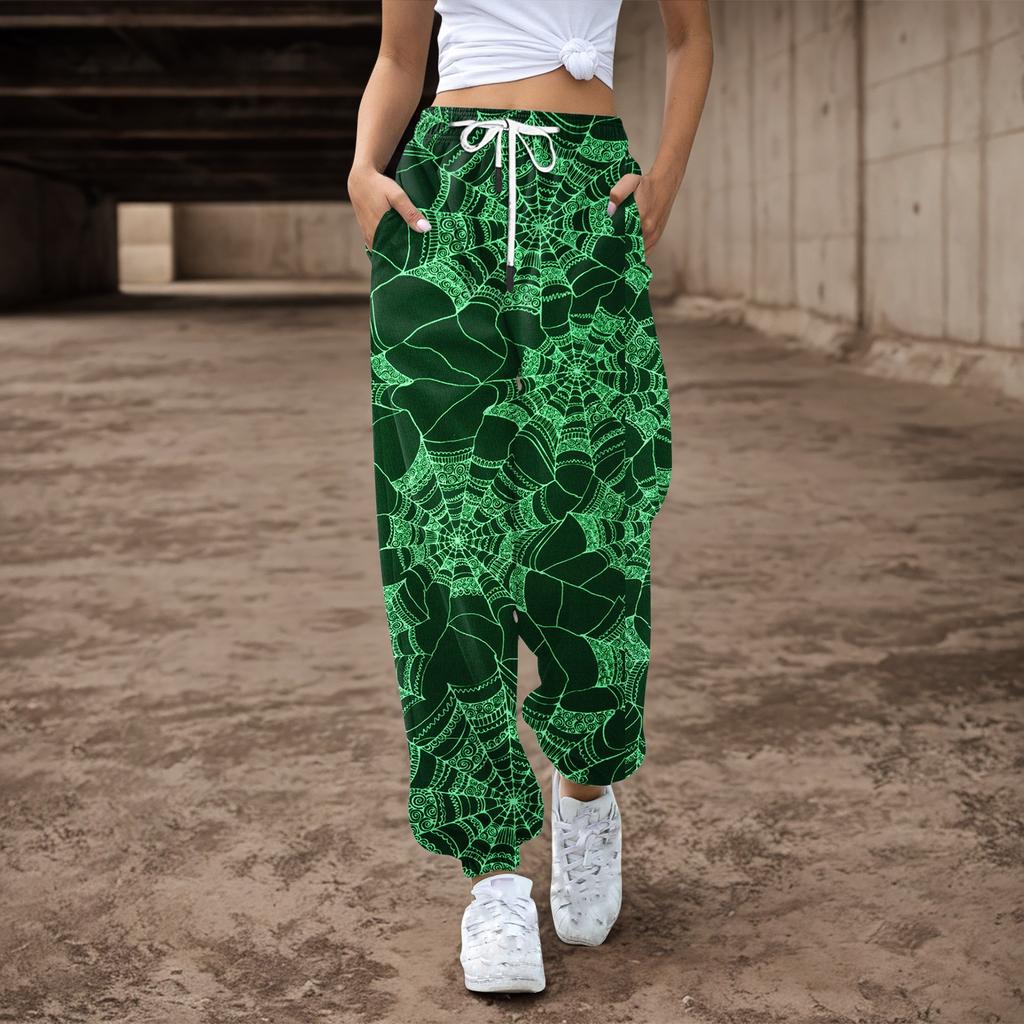 Женские спортивные штаны, мешковатые, с высокой талией, большие размеры, спортивные штаны с карманами, напечатанные брюки, брюки для женщин