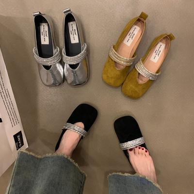 Французские нежные и универсальные туфли Мэри Джейн на плоской подошве 2025 новая коллекция весна-осень стразы балетки квадратный носок с вырезом одинарные туфли