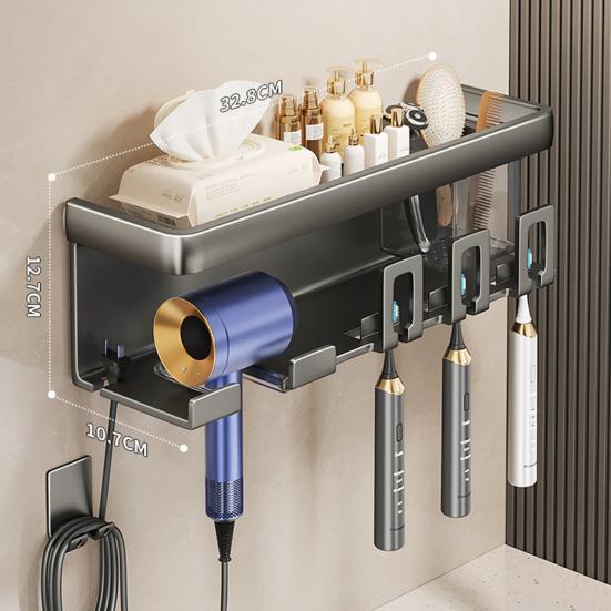 Держатель для фена с органайзером для зубной щетки и зубной пасты. Прочный, выдерживающий нагрузку, простой в установке.