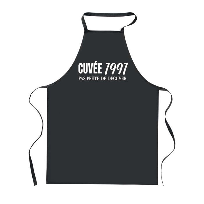Tablier de cuisine - PLANETEE - Cuvée 1991 - Noir - Impression bretonne - 90x60 cm