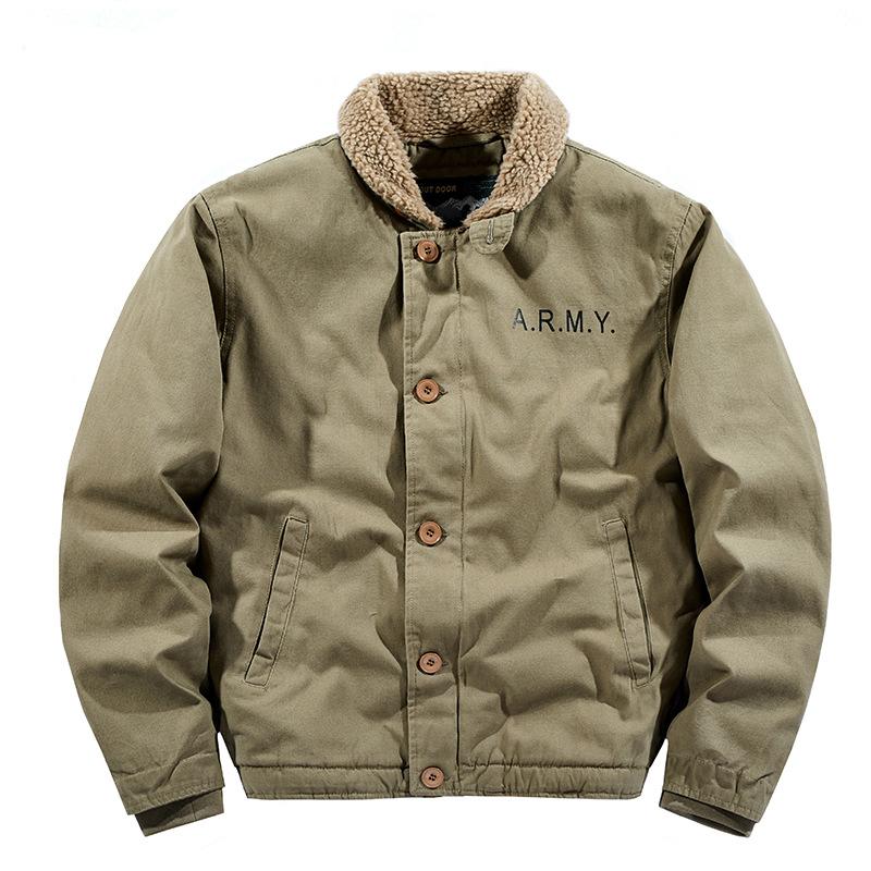 Men's Tooling Cotton-padded Coat Winter Slim-fitting Lamb Wool Jacket Piled and Thickened Warm Cotton-padded Jacket