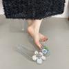 Transparent Crystal Jelly Sandals Hollow Out Slippers Korean Style Flat Shoes Women's Square Toe Shallow Slip On Ballet Loafers