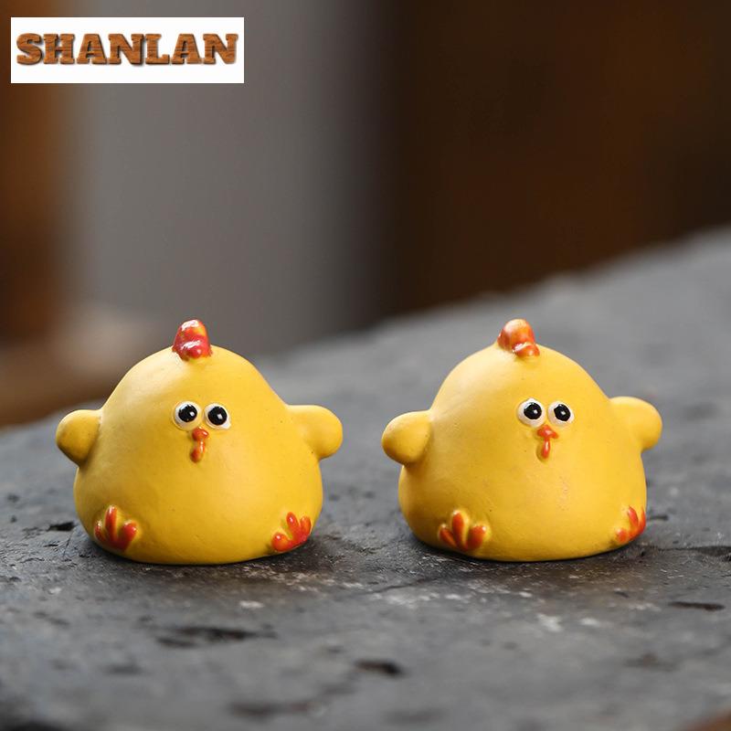 Yixing Purple Clay Zodiac Little Yellow Chicken Tea Pet Luxury Exquisite Miniatures Tea Figurine Play Toys Tea Statue Ornaments