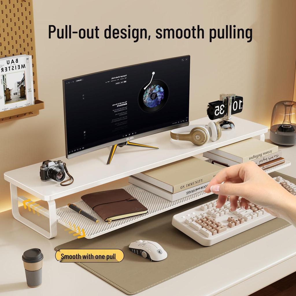 Desktop Monitor Riser with Pull-out Keyboard Tray and Laptop Stand