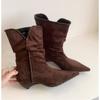Мода Уличный Стиль Винтажные Ботильоны Женские Зимние Остроносые На Тонком Низком Каблуке Короткие Боты Женские