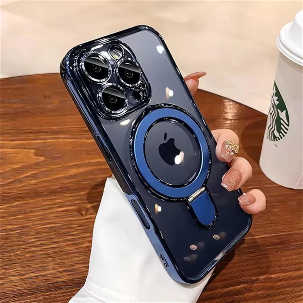 Роскошный чехол-держатель с кольцом для Magsafe для iPhone 17 Air 16 Pro 15 14 13 12 11 Pro Max, магнитный держатель-подставка, прозрачный мягкий чехол