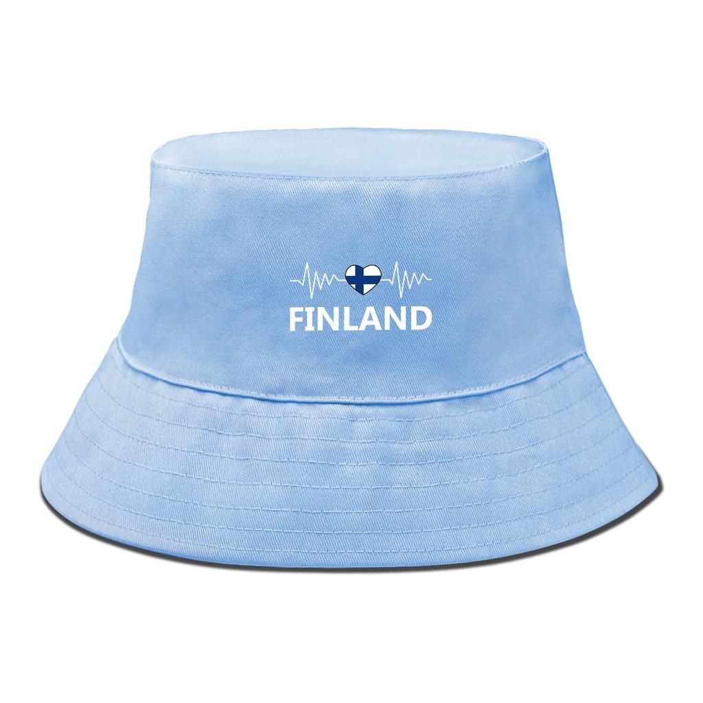 Heart Waves Finland Flag Print Bucket Hat , Patriotic Sun Cap Reversible Wide Brim Sun Protection Fishing Hat