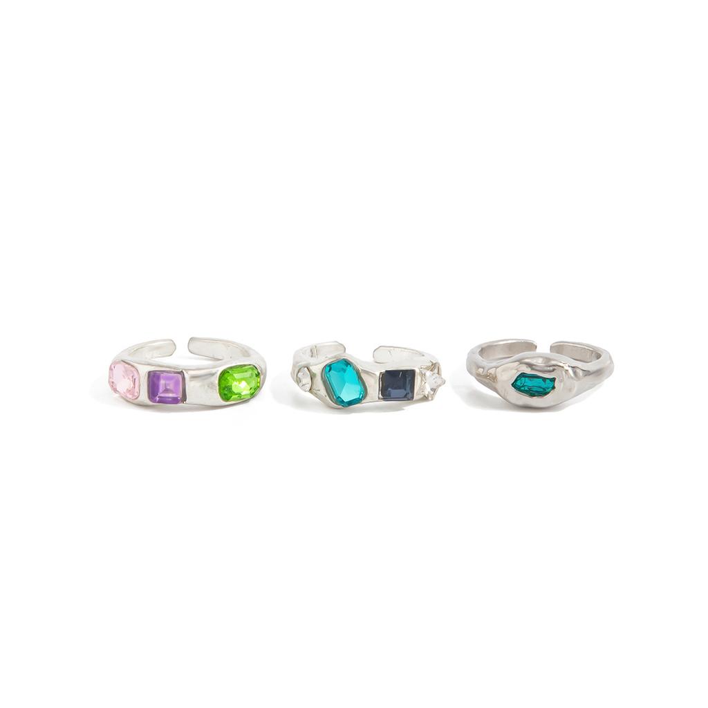 European and American texture colored gemstone set foot ring, retro ins irregular square diamond open toe ring foot decoration