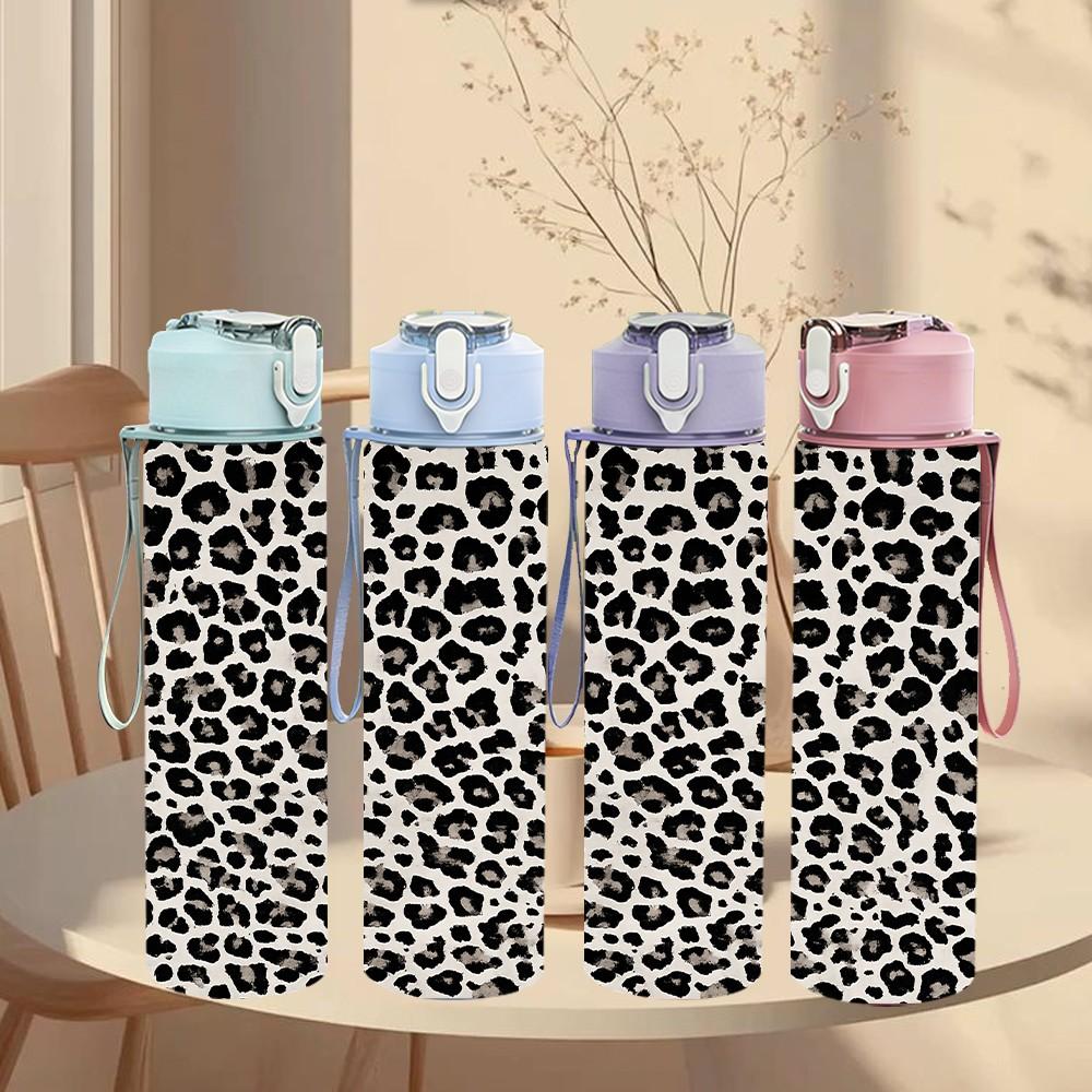 1PC Leopard Skin Animal Spot Pattern Print 750ml Color Plastic Sports Water Bottle Leakproof Flip Straw Lid Suitable for Sports Office Home Use
