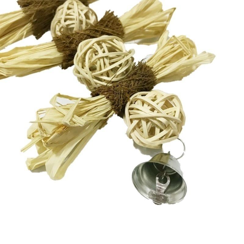 Деревянная милая игрушка для жевания для домашних птиц, натуральная трава, игрушка для попугая, жевание, качающийся мяч, люфа, шарики из лозы, подвесные аксессуары для клетки для птиц