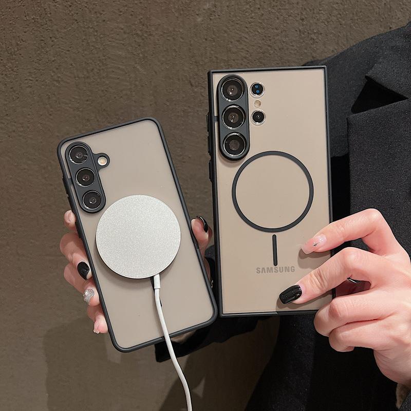 Беспроводной зарядный магнитный матовый чехол для телефона Samsung S25 Ultra S24 FE S23 Plus S22 S21 TPU Soft Edge противоударный прозрачный жесткий чехол для задней панели из ПК