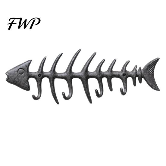 Heavy Duty Cast Iron Hooks Fish Bones Wall Mounted Towel Rack, Stylish Hanger with 4 Hook for Towels Robes, Waterproof Rust-Resistant Nautical Home &