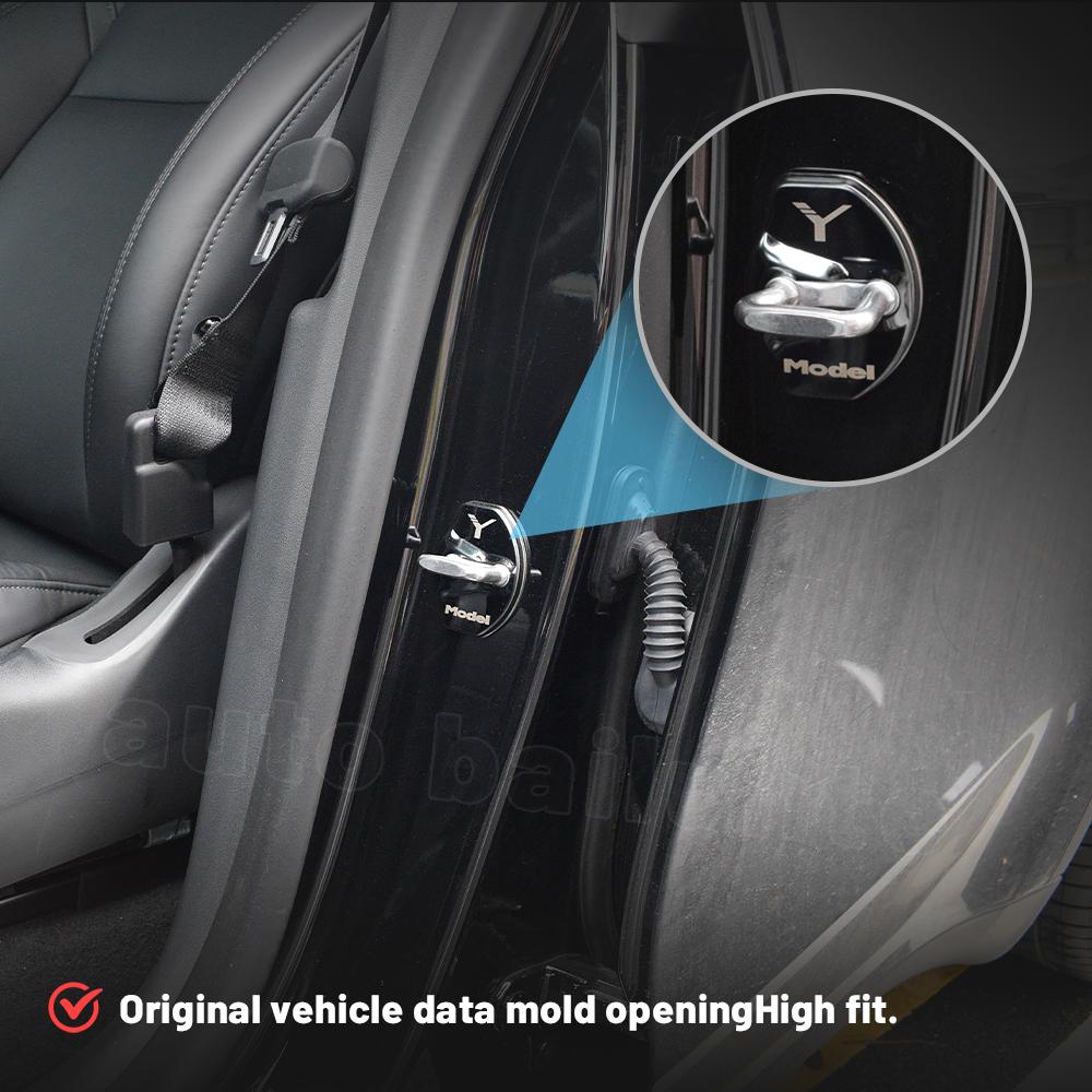 Пряжка дверного замка автомобиля, дверной замок, черный/металлический стикер из углеродного волокна для Tesla Model Y 2023 2022, украшение