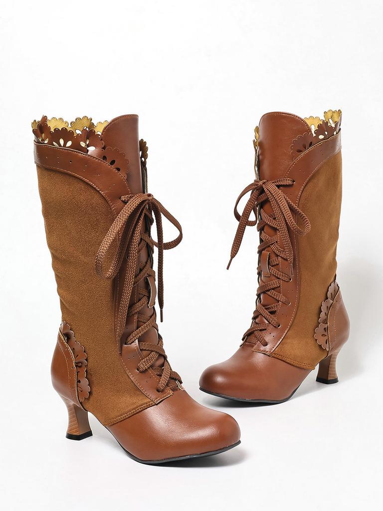 Осенне-зимние винтажные женские викторианские сапоги на шнуровке с высоким каблуком, ботильоны с оборками, обувь для косплея принцессы Лолиты для вечеринки