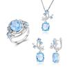 925 Sterling Silver Jewelry Set Earrings Ring Pendant Necklace with Natural Sky Blue Topaz Fine Jewelry for Women Nice Birthday Party Gift