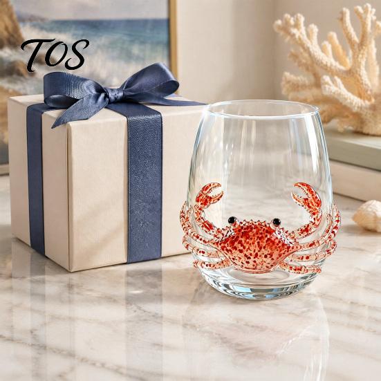 Elegant Seaside Drinking Glass Octopus Tumbler, 350ml Stemless Wine Glass, Whale Dolphin Turtle Unique Marine Life Gift Sea Creature Cup, Handcrafted