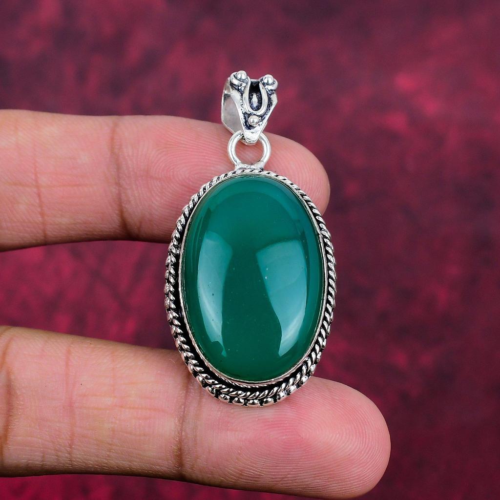 Кулон из зеленого оникса Ювелирные изделия ручной работы из драгоценных камней, кулон из стерлингового серебра 925 пробы, уникальный дизайн ювелирных изделий