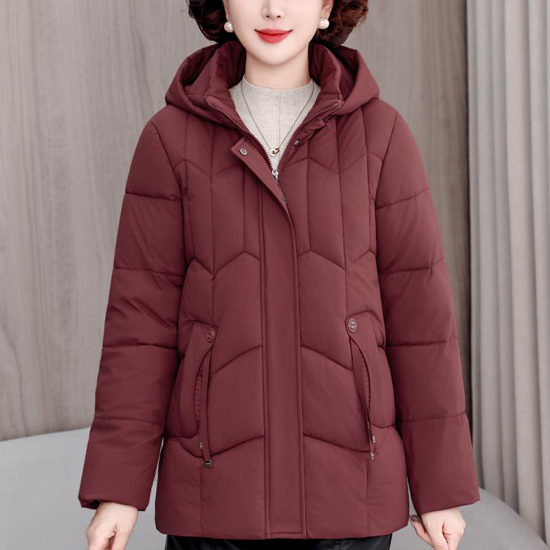 Plus Size XL-5XL Middle Age Woman Winter Coats Hooded Elegant Loose Thick Warm Parkas Female Jacket