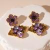 Shining Vintage Flower Earrings Elegant Purple Earrings Sweet Rhinestone Drop Earrings  Women