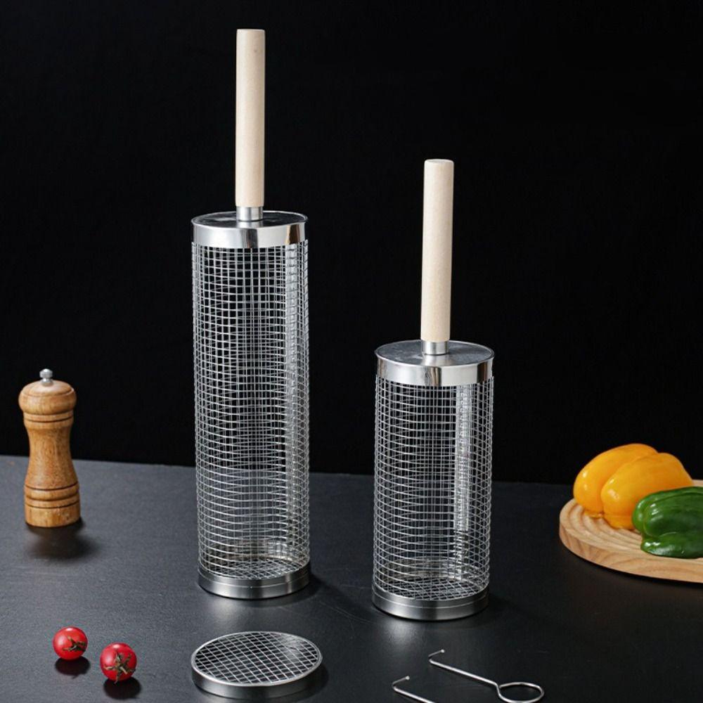 2/3Pcs Set Wire Mesh BBQ Basket Stainless Steel Barbecue Rack Rolling Grilling Basket Grill Tool