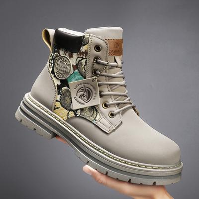 0218 Модные повседневные туфли Four Seasons Big Head, милые высокие ботинки Martin с медвежьим принтом, ретро-ботинки из матовой кожи на платформе, маленькие желтые ботинки