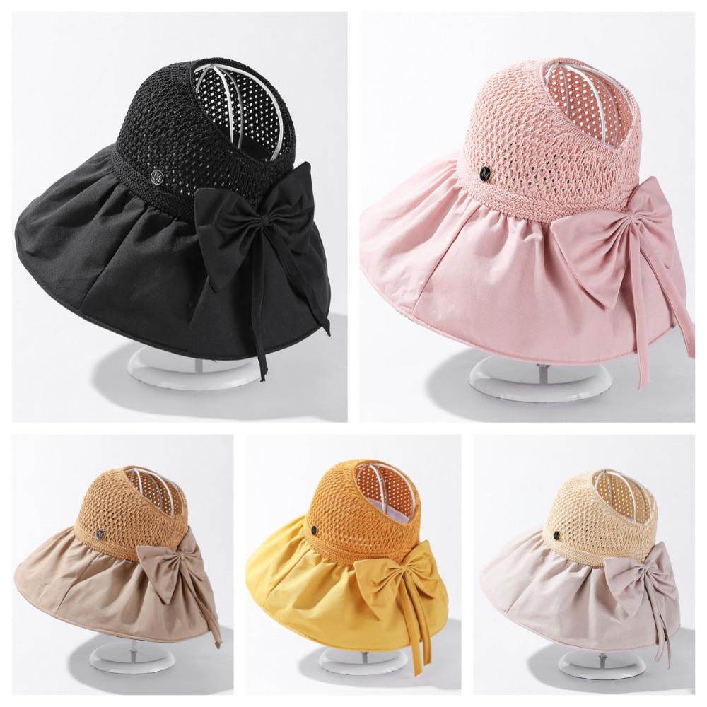 Плетеная пустая шляпа-панама с бантом, защита от солнца, виниловая, повседневная, с широкими полями, для пляжа