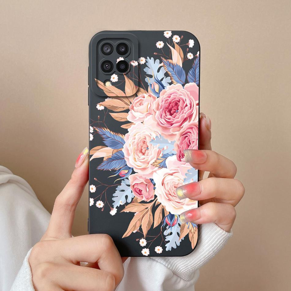 Для Samsung M22 M32 Чехол Расписные Цветы Улучшенный Жидкий Силикон Защита Камеры Задняя Крышка Телефона Для Galaxy M 32 M 22 Fundas