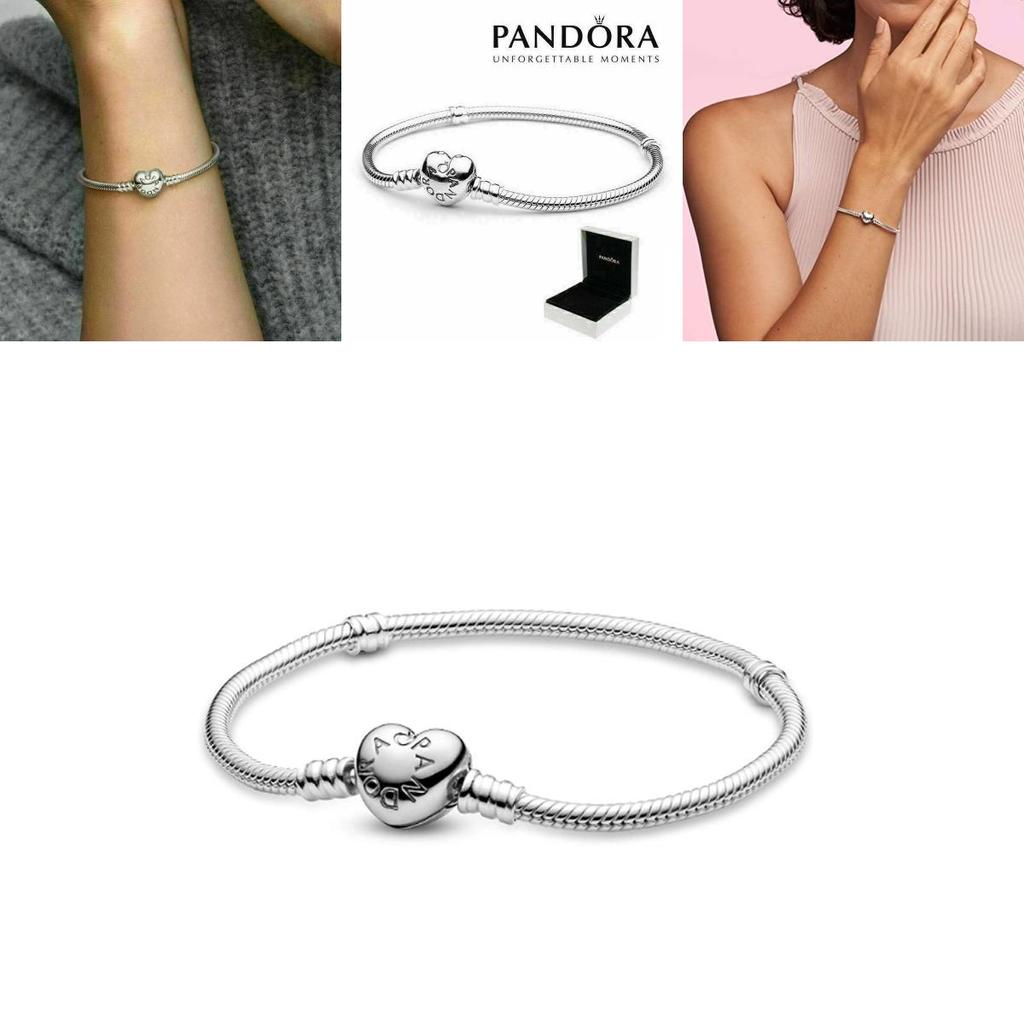 Stylish And Romantic Pandora Heart Clasp Charm Bracelet With Snake Chain And Box