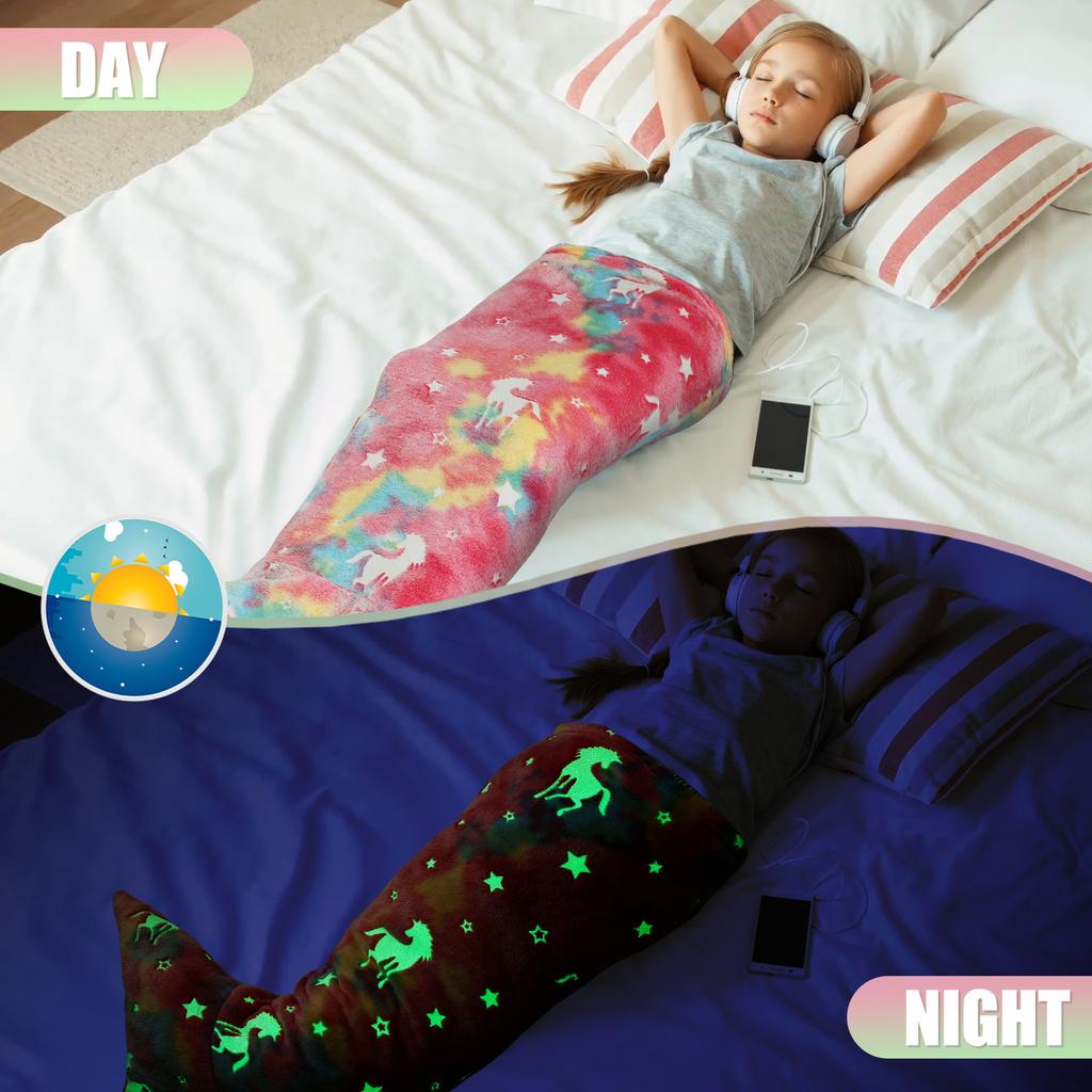 Flannel Mermaid Sleeping Bag Super Soft Luminous Mermaid Blanket Flannel Girls Mermaid Tail Blanket Gifts for Girls 3 to 6 Years